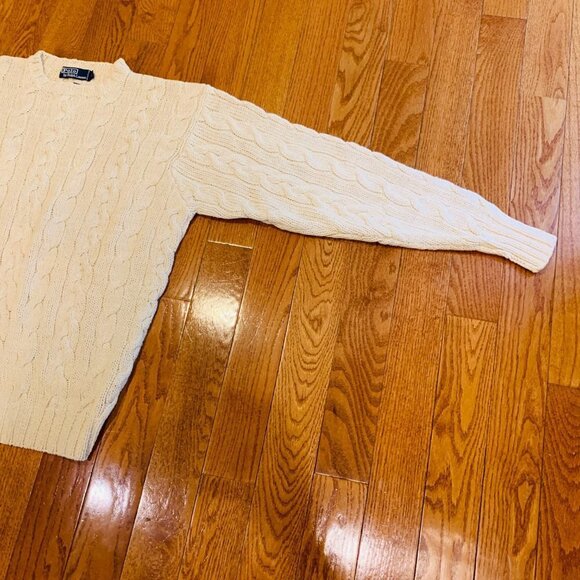 Vintage Polo Ralph Lauren Linen Blend Chunky Cable Knit Sweater Size Large Ivory - Picture 9 of 15